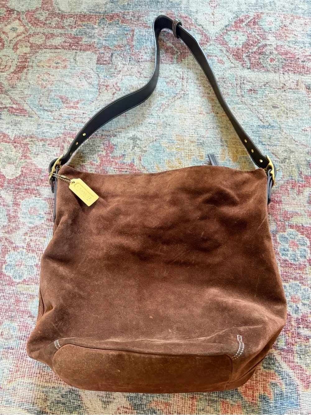 Coach Vintage Chelsea Suede Slouch Hobo Bag with Shoulder Strap gold hardware